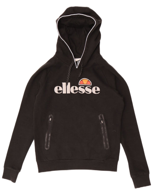 Ellesse Womens Graphic Hoodie Pullover UK 8 Small Schwarz Baumwolle