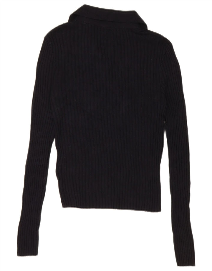 Zara Damen Crop Top UK 12 Medium Marineblau Viskose