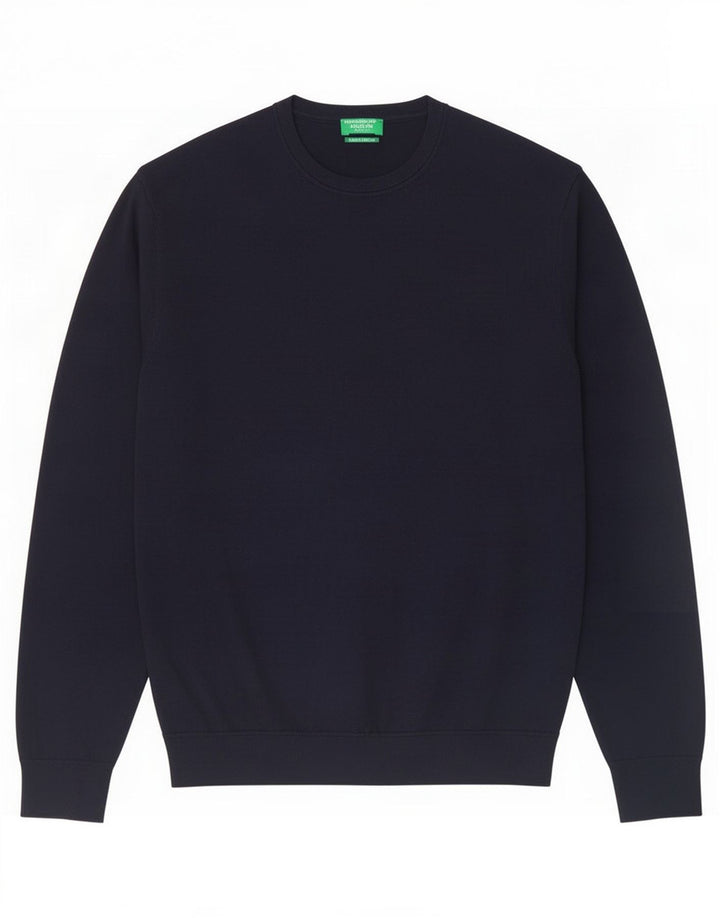 Benetton Herren-Pullover mit Rundhalsausschnitt, mittelgroße marineblaue Schurwolle