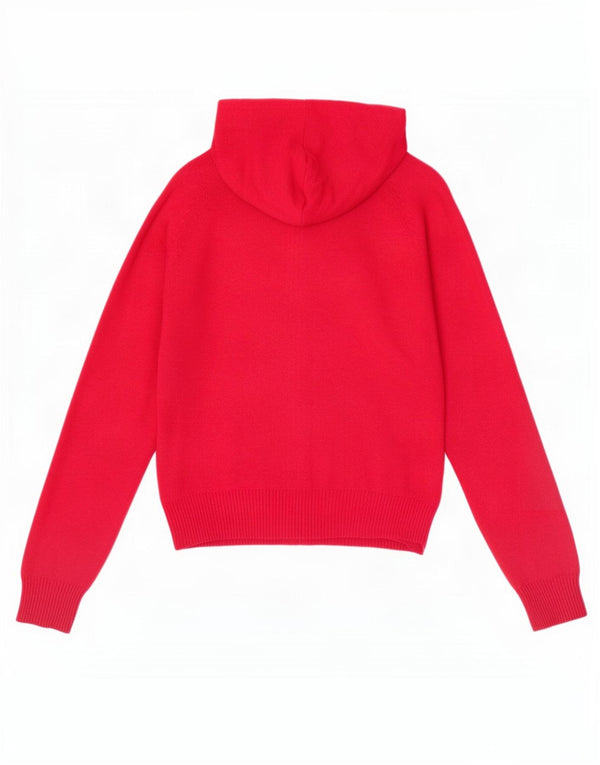 Penguin Womens Crop Hooded Cardigan Sweater UK 12 Medium Pink Merino Wool