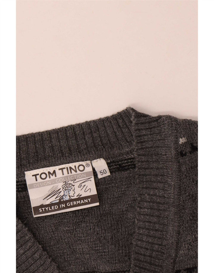 Tom Tino Herren-Pullover mit V-Ausschnitt, EU 50, mittelgrau gestreift