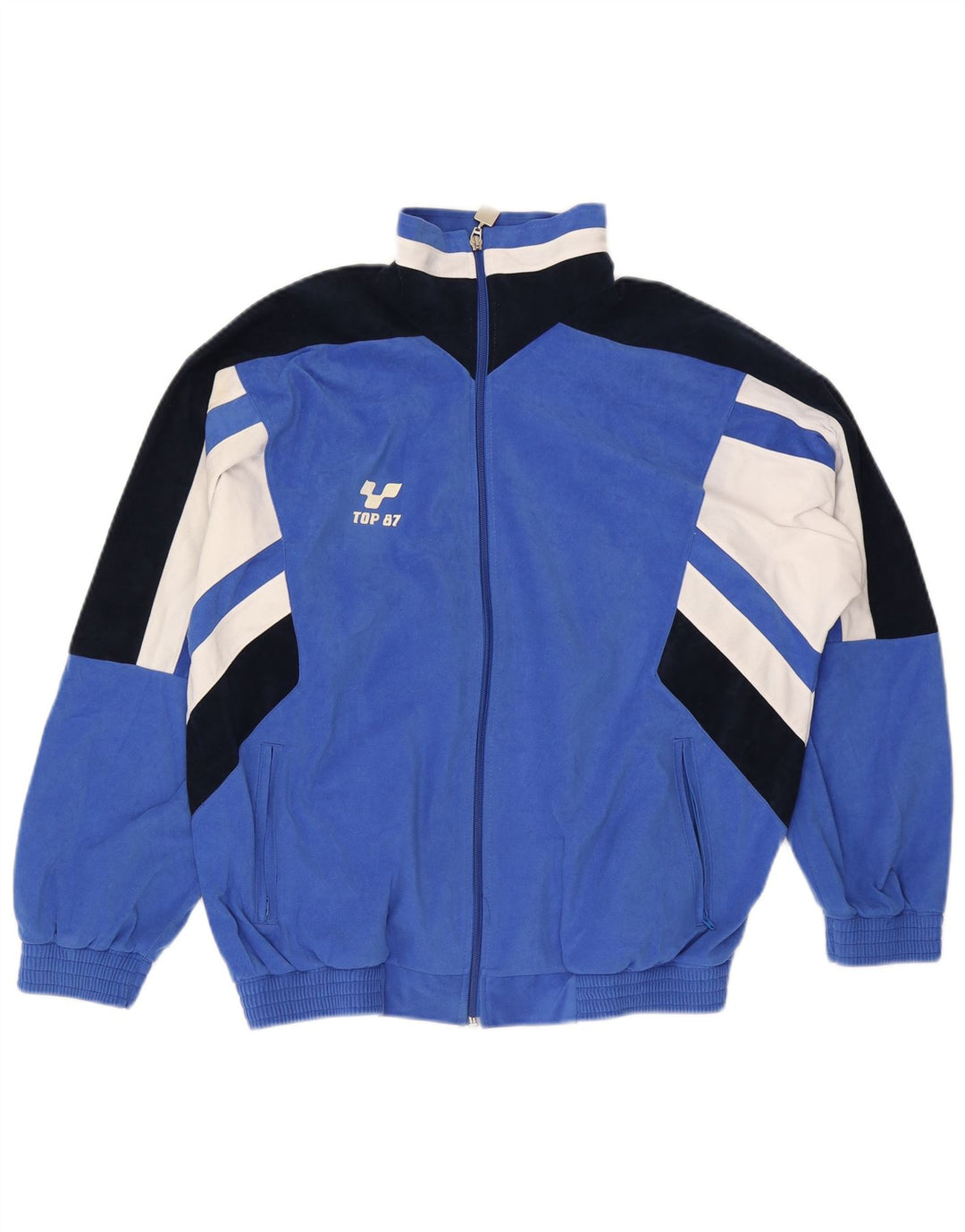 Vintage Herren-Trainingsanzug-Top-Jacke IT 48 Mittelblaues Colourblock-Polyester