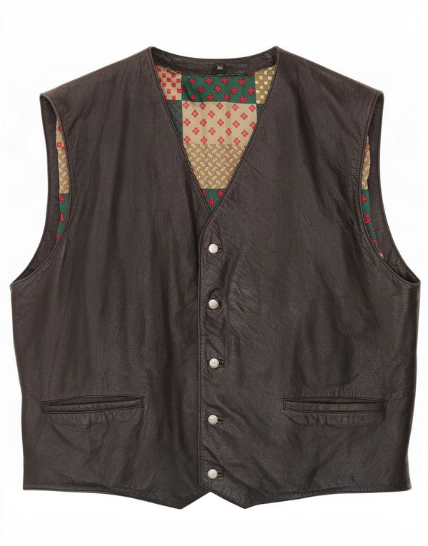 Vintage Herren Lederweste IT 56 XL Schwarz