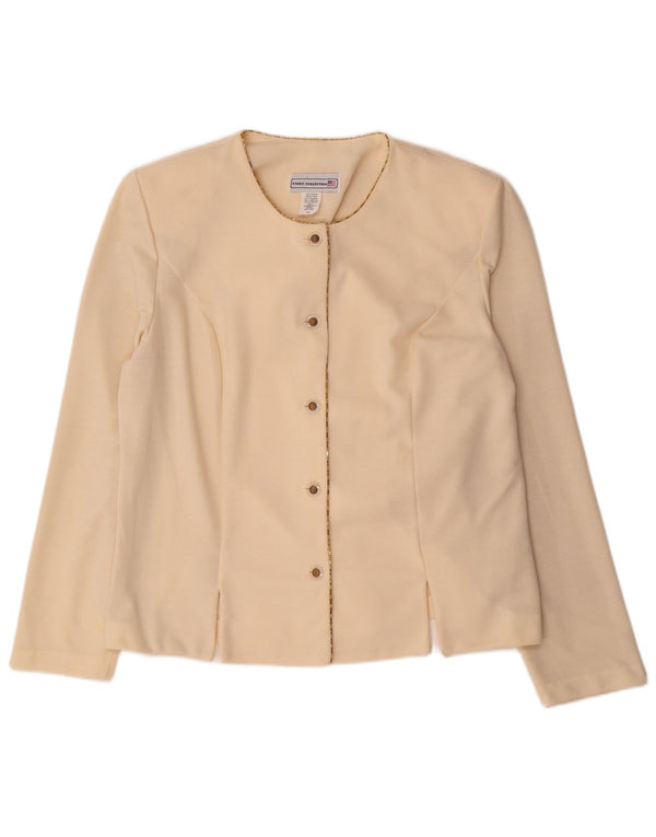 Vintage Damen 5-Knopf-Blazerjacke UK 16 Großes cremefarbenes Polyester