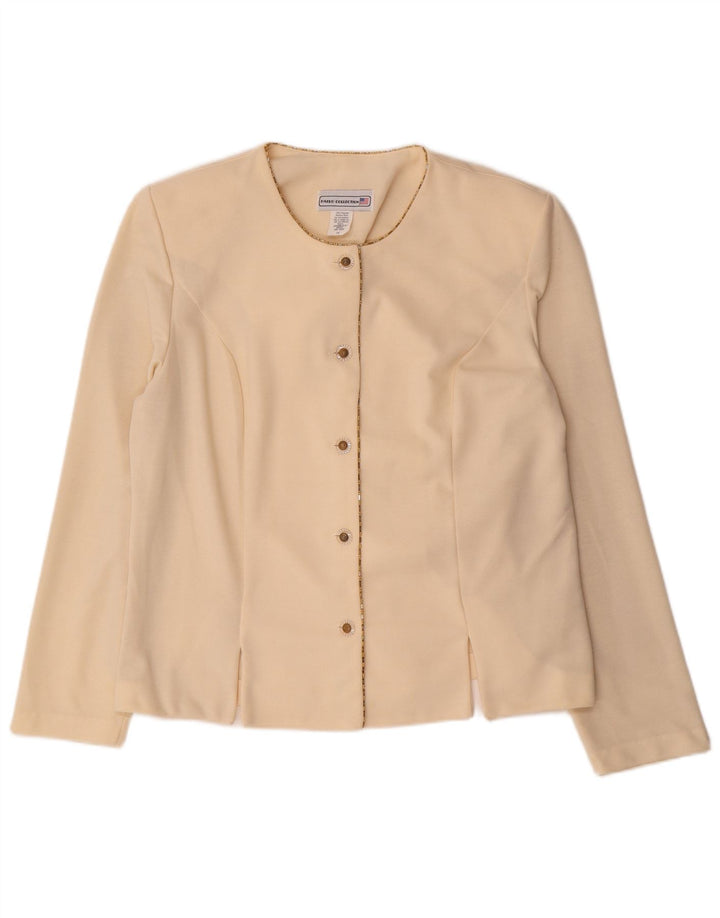 Vintage Damen 5-Knopf-Blazerjacke UK 16 Großes cremefarbenes Polyester