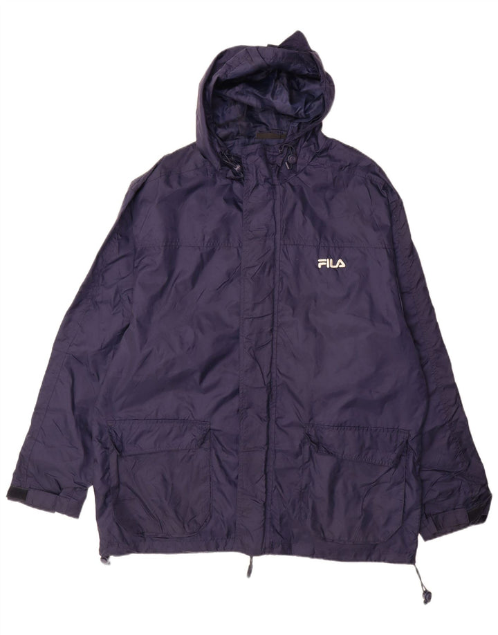 Fila Herren-Windbreaker-Mantel mit Kapuze, groß, marineblaues Colourblock-Nylon