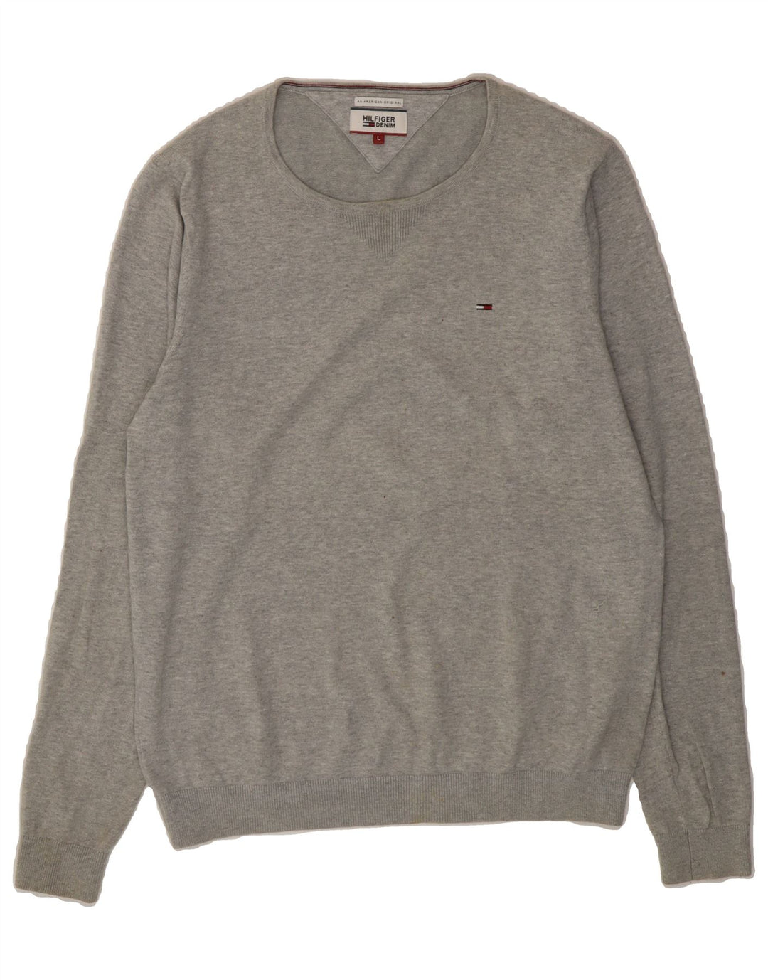 TOMMY HILFIGER Mens Boat Neck Jumper Sweater Large Grey Cotton Vintage Tommy Hilfiger and Second-Hand Tommy Hilfiger from Messina Hembry 