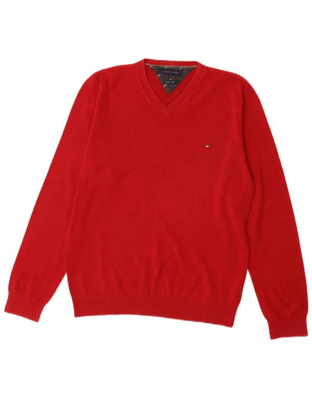 TOMMY HILFIGER Herren-Pullover mit V-Ausschnitt aus mittelroter Baumwolle