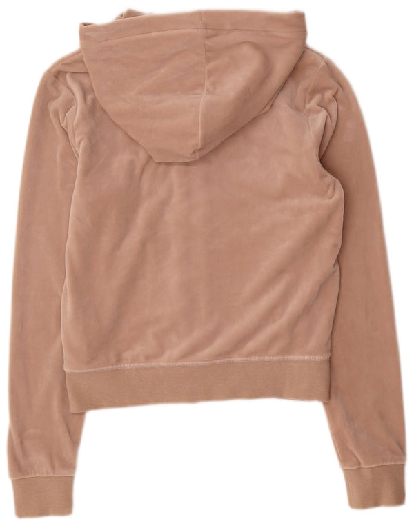 Juicy Couture Damen-Kapuzenpullover aus Velours mit Reißverschluss, Gr. 10, Größe S, Beige, Polyester