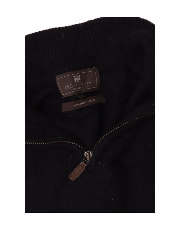 Marks & Spencer Herren-Pullover mit Reißverschluss am Hals, mittelgroße marineblaue Lammwolle