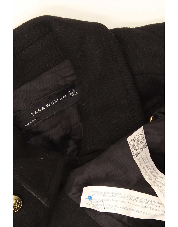 Zara Damen Pea Coat UK 10 Small Schwarze Wolle