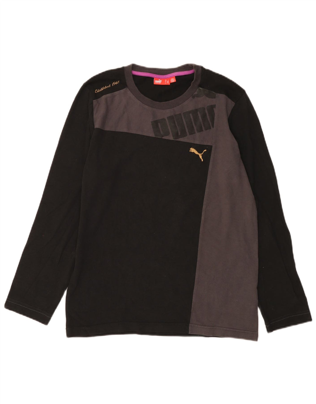 Puma Herren Graphic Top Langarm Small Schwarz Colourblock Baumwolle