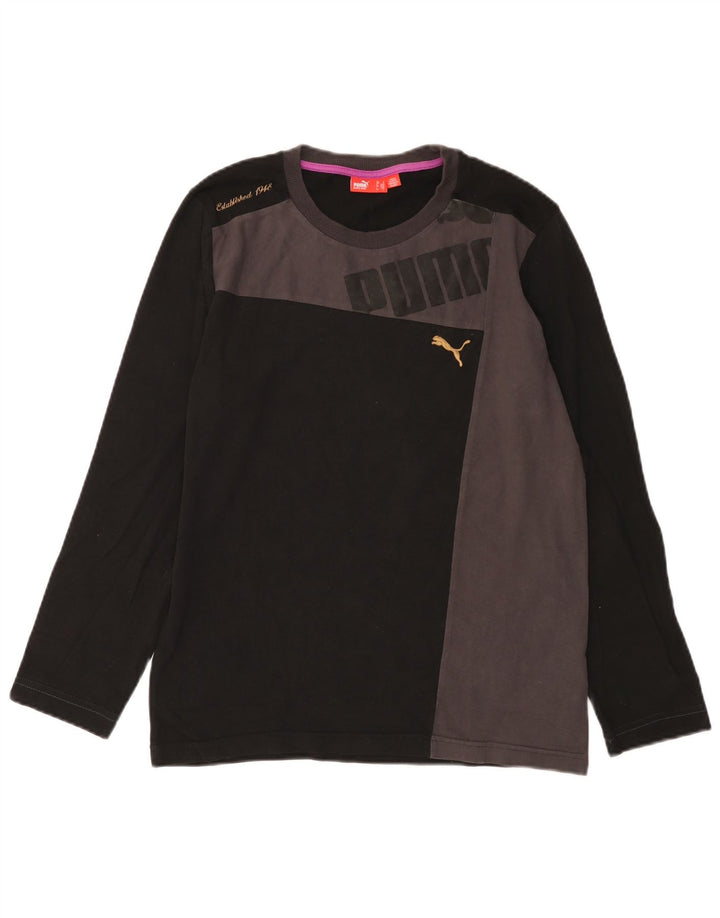 Puma Herren Graphic Top Langarm Small Schwarz Colourblock Baumwolle