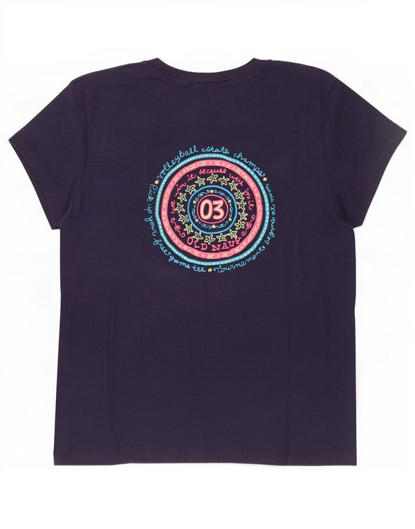 Old Navy Damen Grafik-T-Shirt-Oberteil UK 14 Große blaue Baumwolle