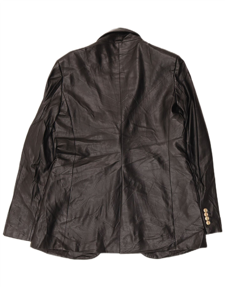 Zara Damen 1-Knopf-Blazer aus Kunstleder, Gr. 14, Mittelschwarz