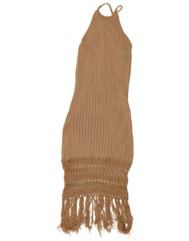 Shein Damen Strickkleid mit Neckholder, UK 14, Größe L, Beige, Polyester