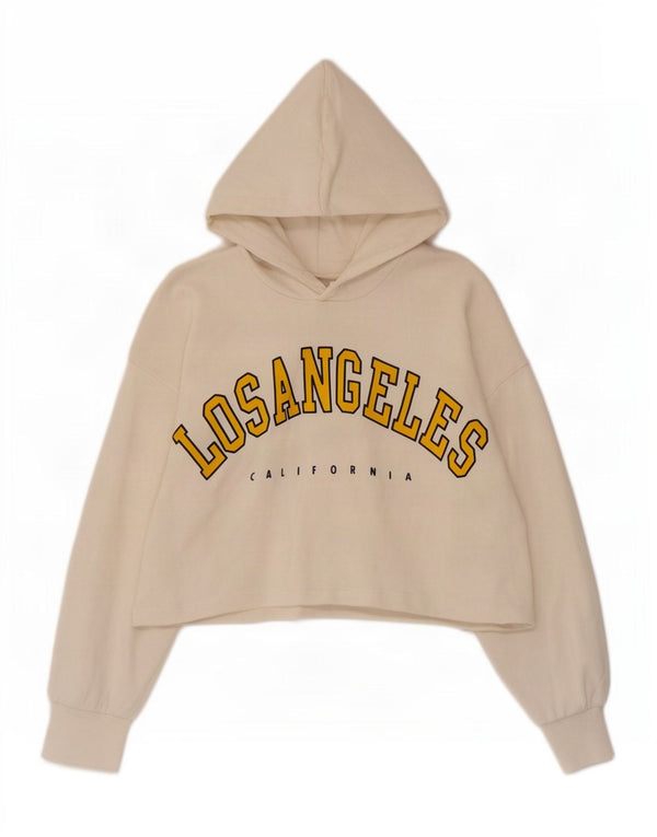 Zara Womens Los Angeles Crop Oversized Hoodie Jumper UK 14 Medium Off White