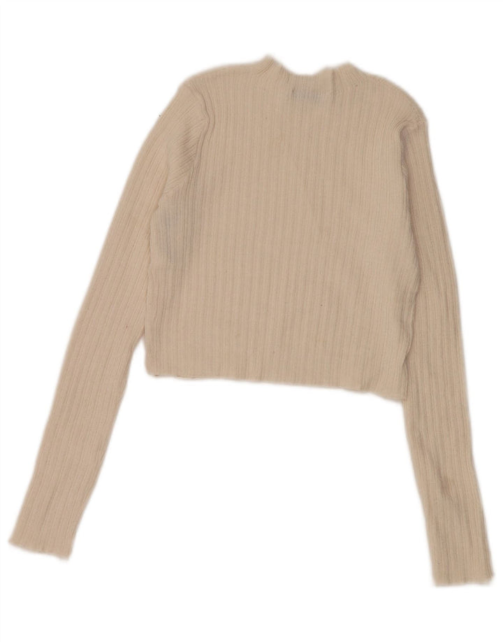 Zara Damen Crop Turtle Neck Pullover Pullover UK 8 Small Off White Polyester
