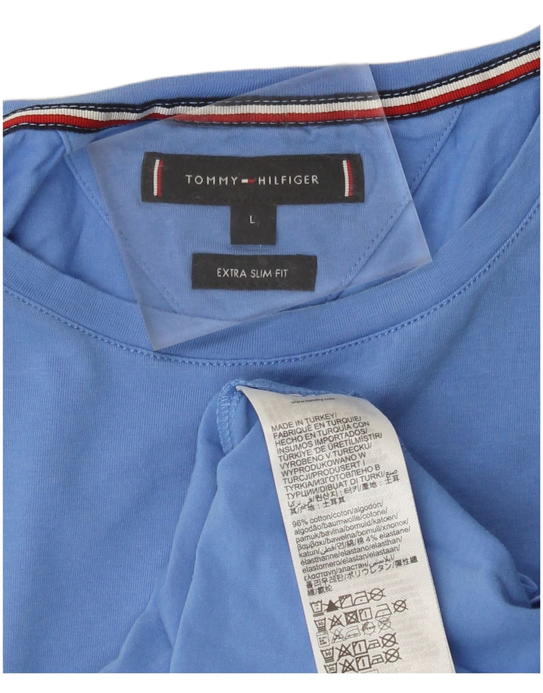 TOMMY HILFIGER Herren Extra Slim T-Shirt Top Large Blau Baumwolle