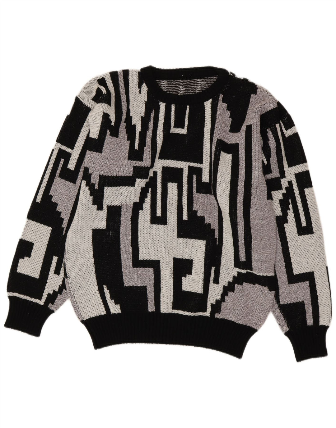 Vintage Herren Pullover mit Rundhalsausschnitt, mittelgrau, geometrisch