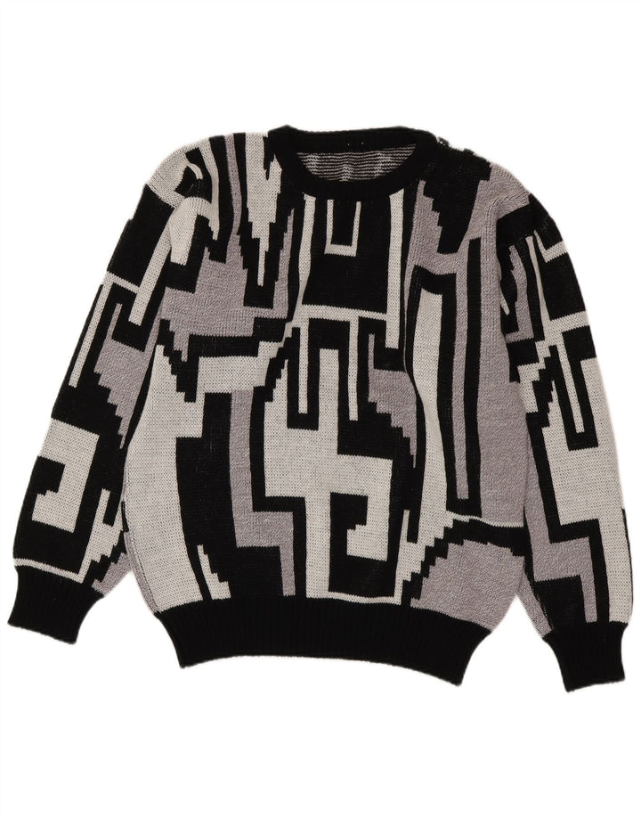 Vintage Herren Pullover mit Rundhalsausschnitt, mittelgrau, geometrisch