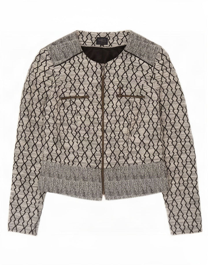 Marks & Spencer Damen-Blazerjacke, Gr. 8, Größe S, schwarz, geometrisch, Baumwolle