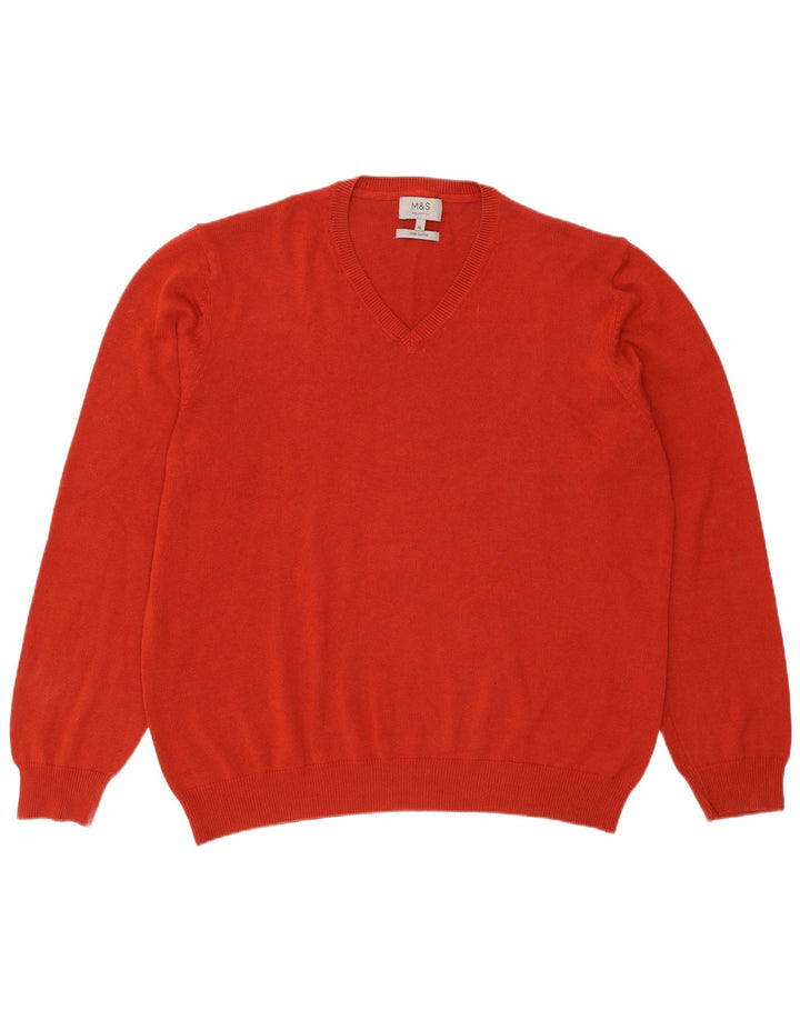 Marks & Spencer Herren-Pullover mit V-Ausschnitt, XL, rote Baumwolle