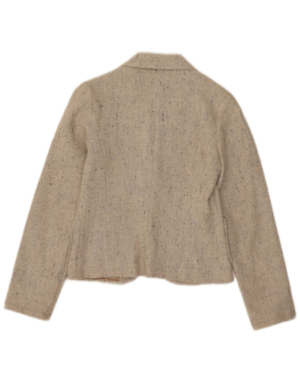 Vintage Damen Crop 1 Knopf Blazer Jacke UK 4 XS Beige meliert