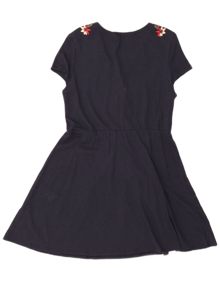 Zara Damen-A-Linien-Kleid, UK 12, mittelgroß, Marineblau, Blumenmuster, Baumwolle