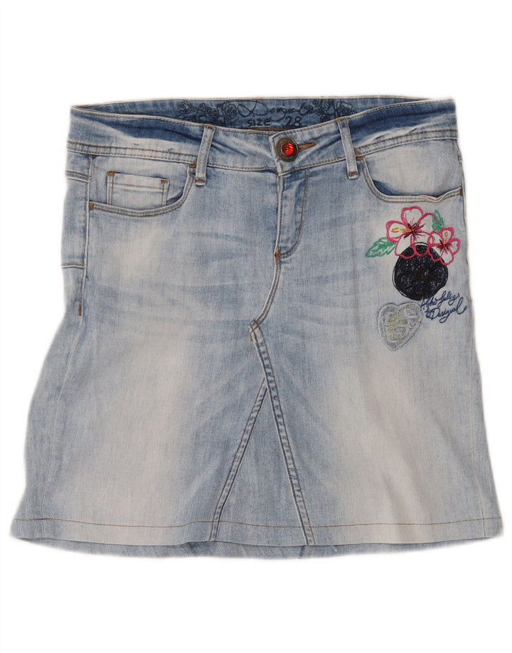 Desigual Damen Graphic Mini Denim Rock W30 Mittelblau geblümt