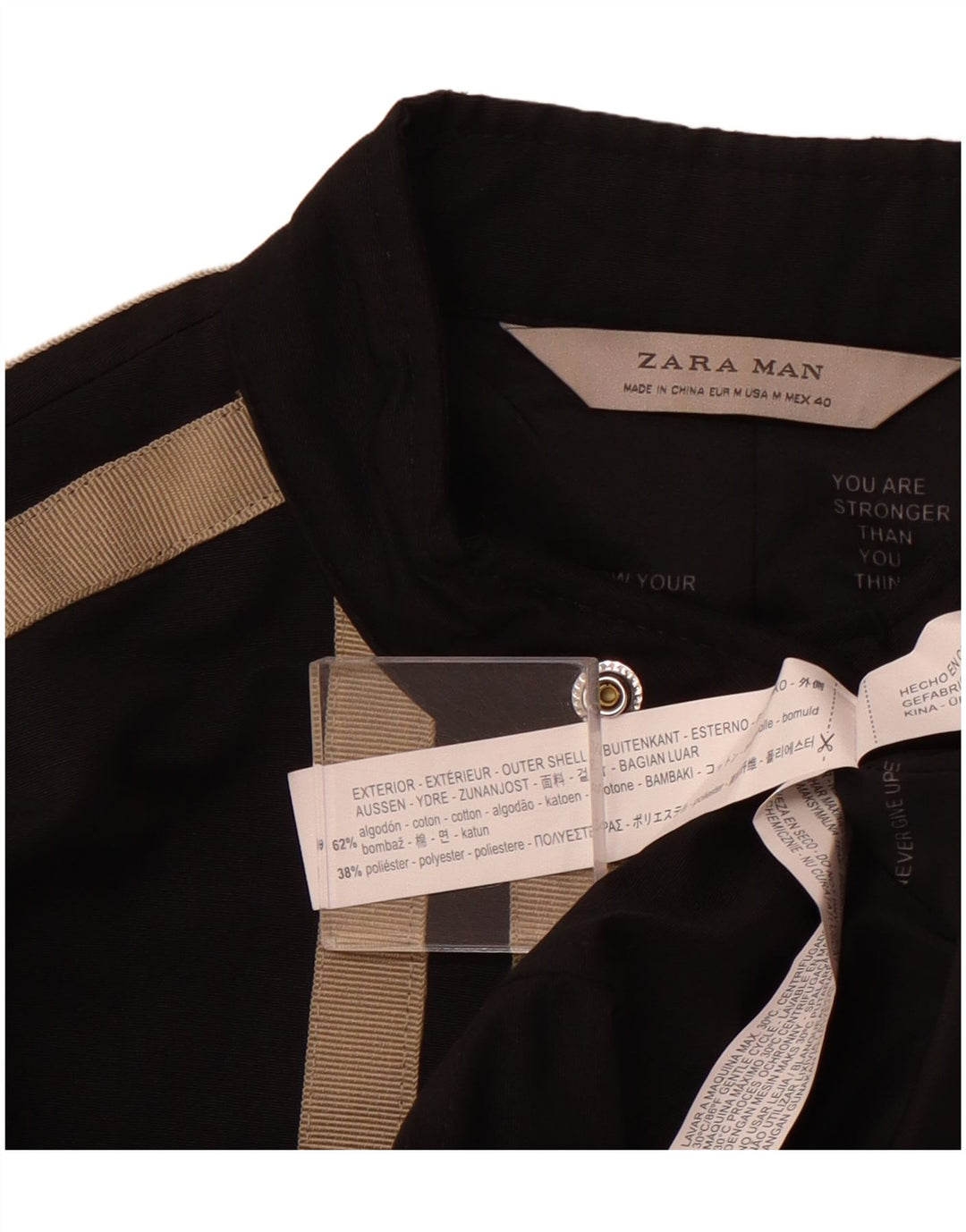 ZARA Herren Bomberjacke UK 38 Mittelschwarz gestreift Baumwolle