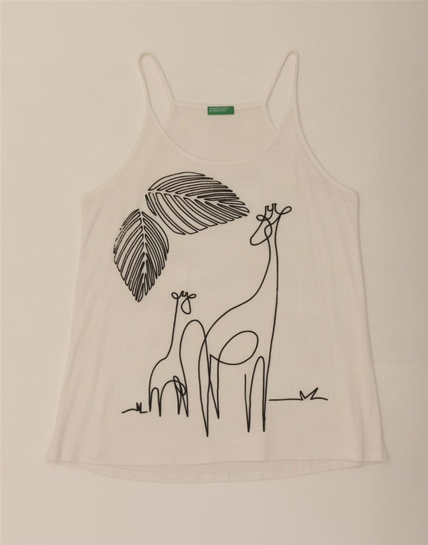 Benetton Womens Graphic Cami Top UK 14 Mittelweiße Viskose