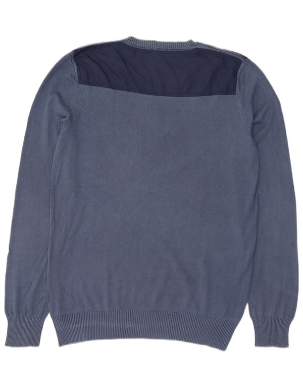 Calvin Klein Mens Crew Neck Jumper Sweater 2XL Navy Blue Colourblock Cotton