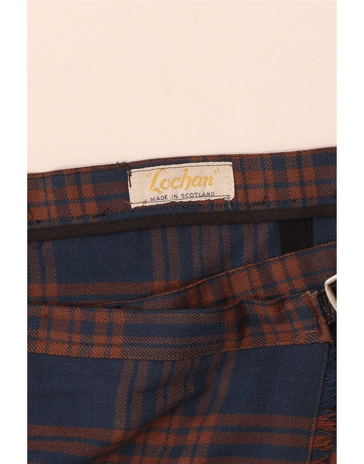 Vintage Damen Faltenwickelrock W32 Groß Marineblau Kariert