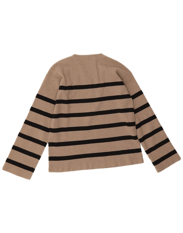 Marks & Spencer Damen-Pullover mit Rundhalsausschnitt, Gr. 12, Mittelbeige, gestreift