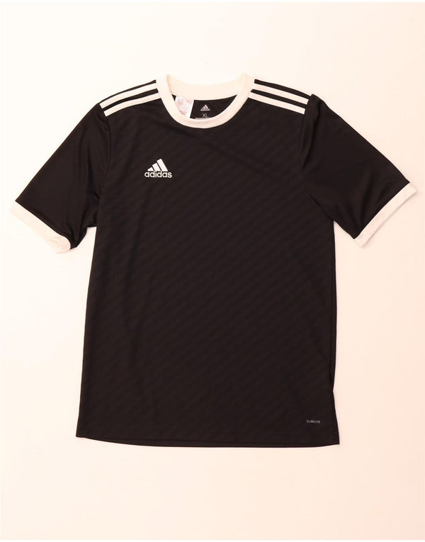 ADIDAS Jungen Climalite T-Shirt Top 15-16 Jahre XL Schwarz gestreift Polyester