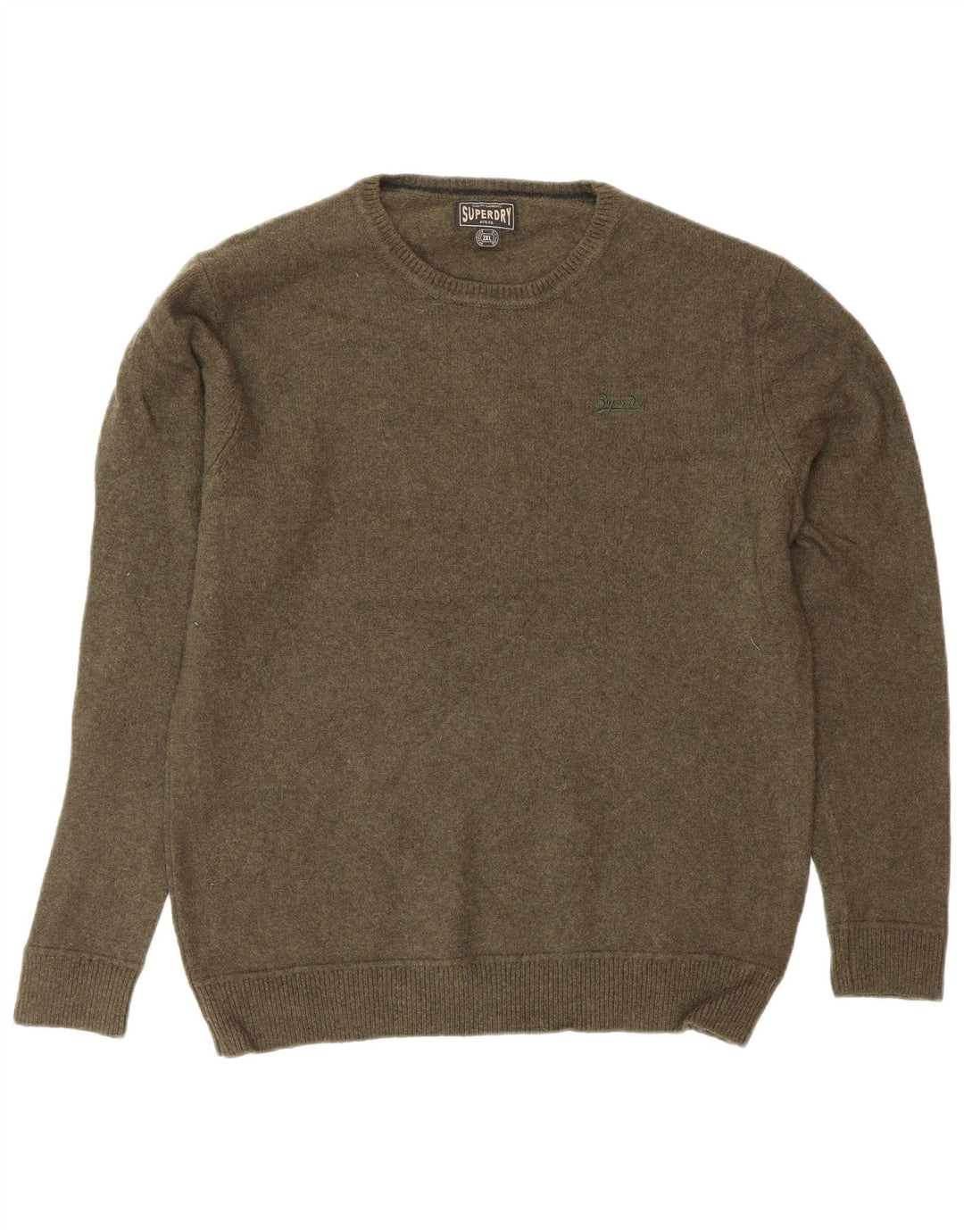 SUPERDRY Damen-Pullover mit Rundhalsausschnitt, UK 20 2XL, grüne Wolle