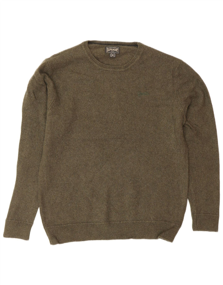 SUPERDRY Damen-Pullover mit Rundhalsausschnitt, UK 20 2XL, grüne Wolle