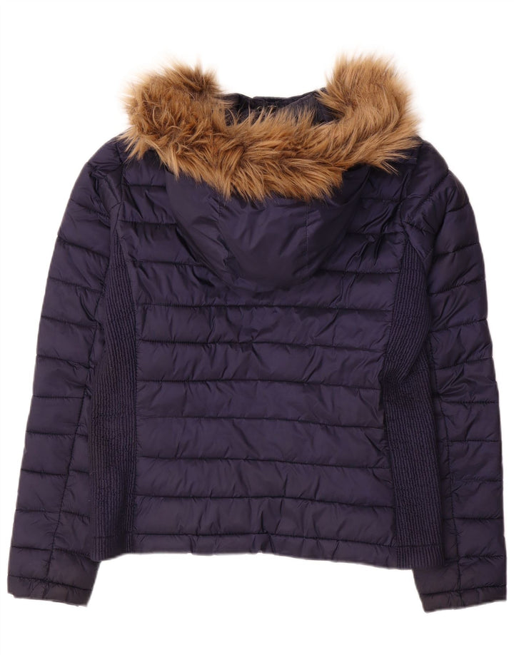 SUPERDRY Wattierte Damenjacke mit Kapuze UK 14 Medium Marineblau Polyester
