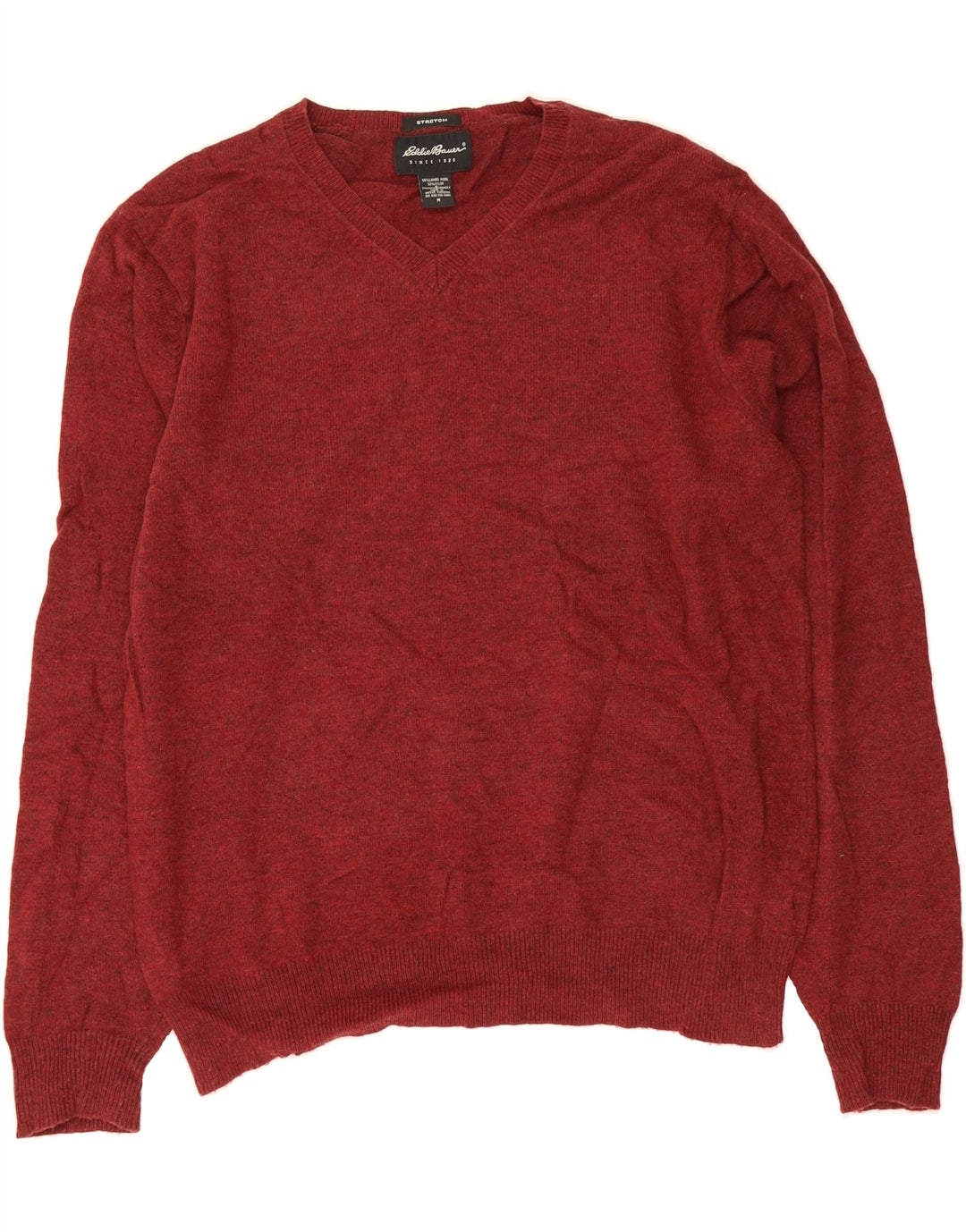 EDDIE BAUER Mens Stretch V-Neck Jumper Sweater Medium Maroon Wool Vintage Eddie Bauer and Second-Hand Eddie Bauer from Messina Hembry 