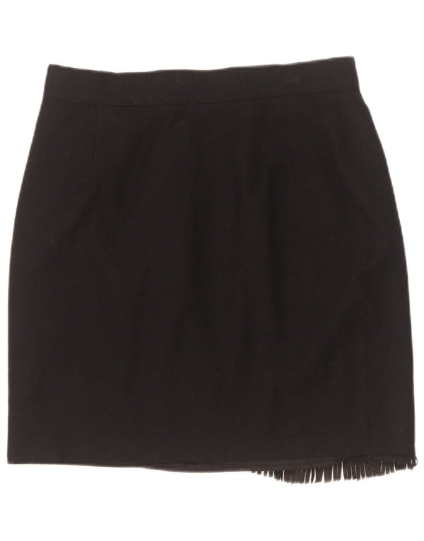 Vintage Damen Mini Wickelrock IT 46 Groß W30 Schwarze Schurwolle