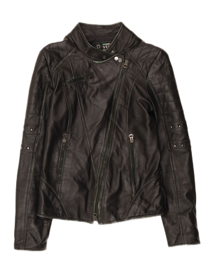 Vintage Damen Leder Bikerjacke IT 44 Mittelschwarzes Leder