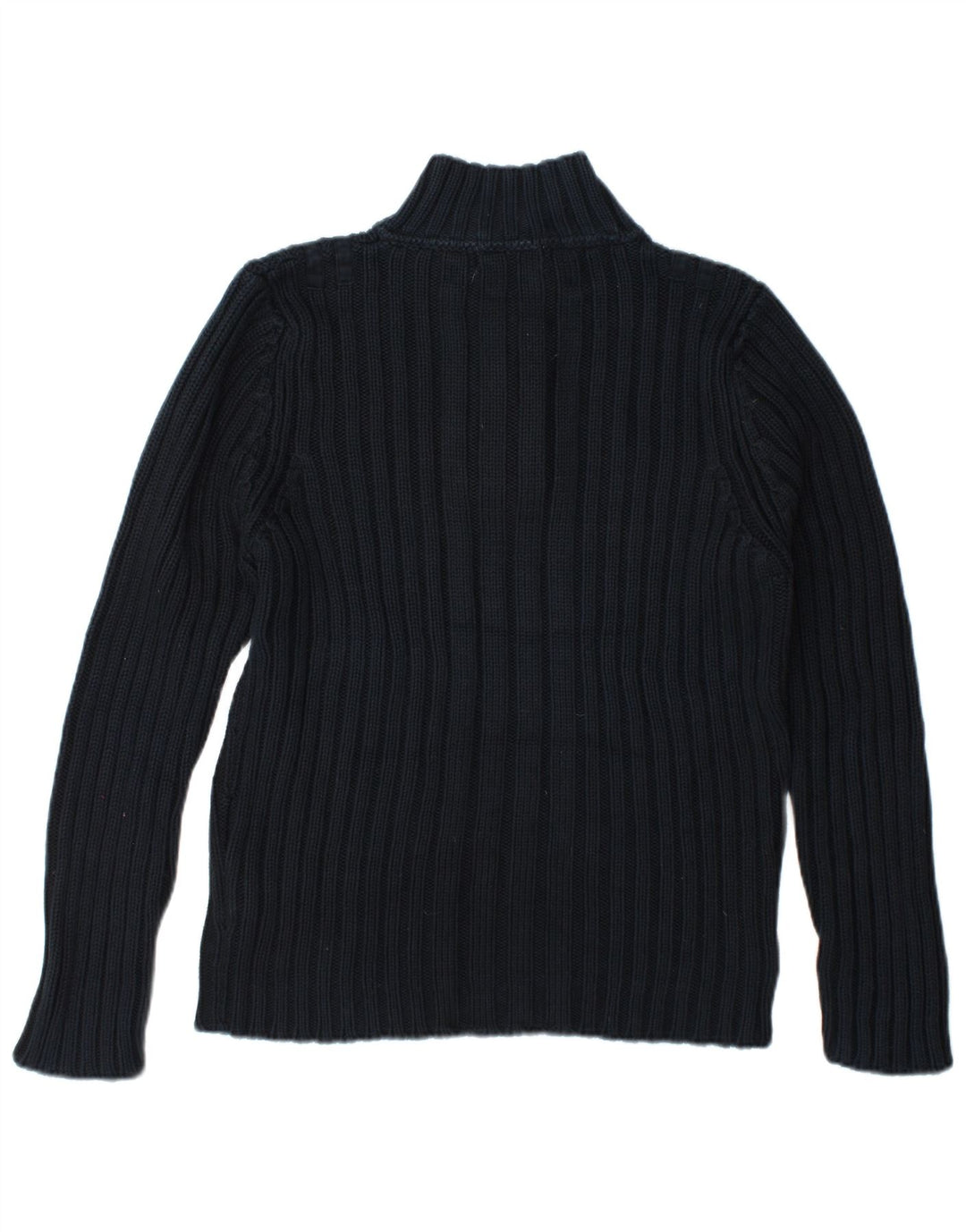 Zara Herren-Pullover mit Knopfkragen, groß, marineblaue Baumwolle