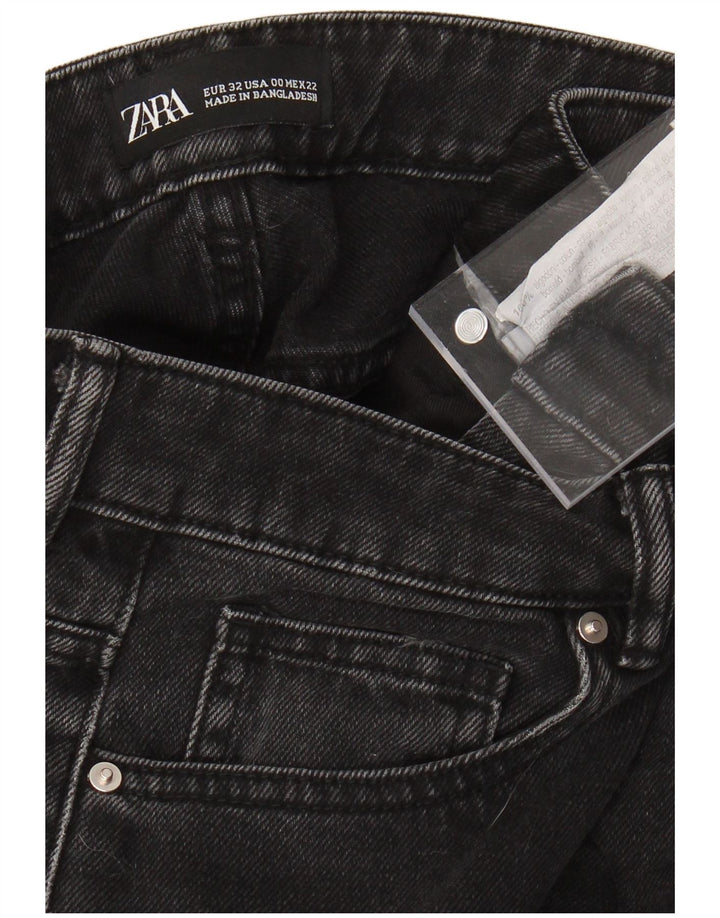 ZARA Damen High Rise Crop Wide Leg Jeans W22 L25 Schwarze Baumwolle