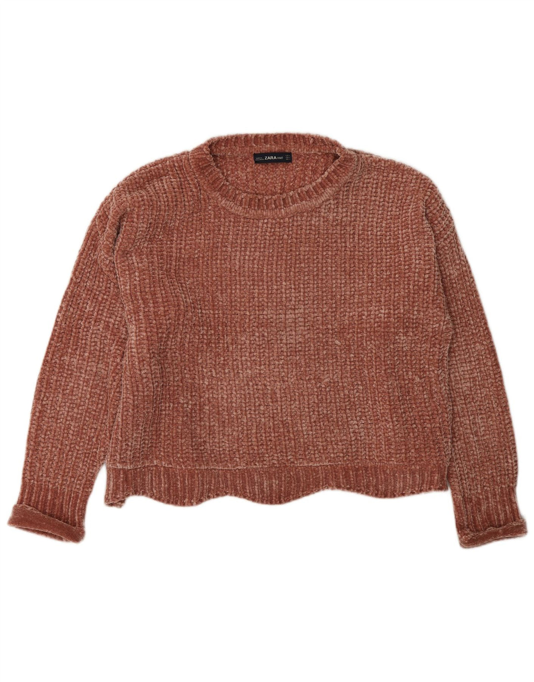 Zara Damen-Pullover mit U-Boot-Ausschnitt, UK 14, Mittelbraun, Polyester