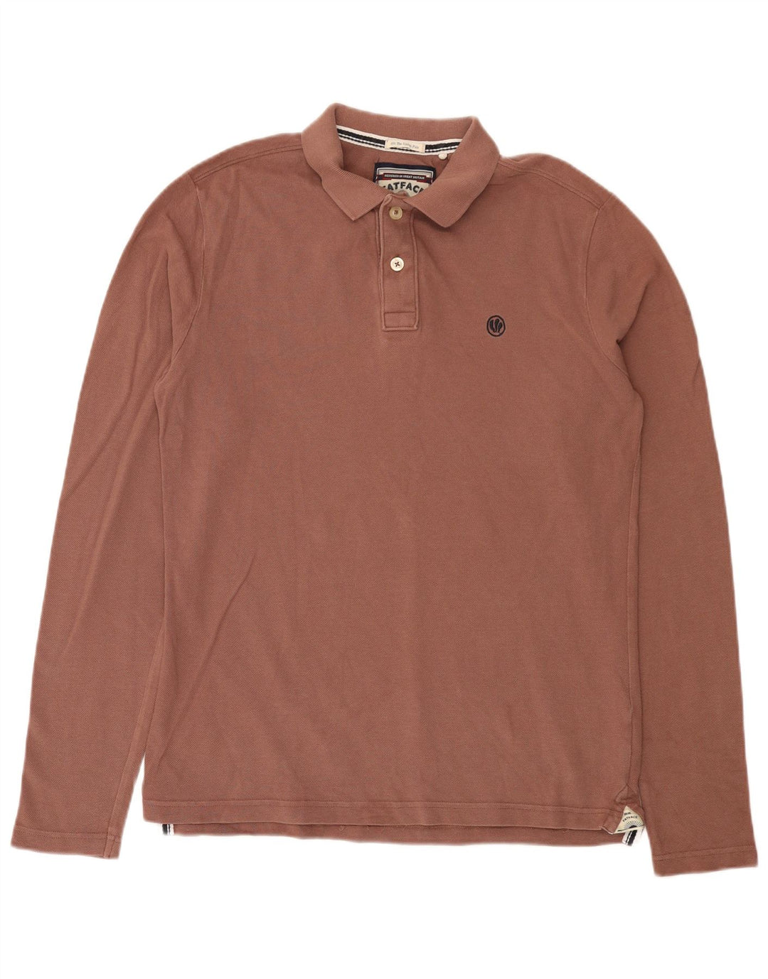 Fat Face Herren-Langarm-Poloshirt aus mittelbrauner Baumwolle