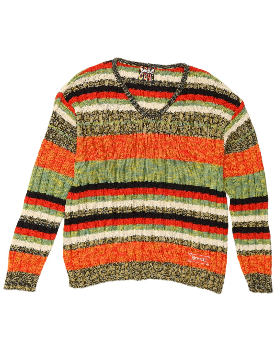 Foxhound Herren-Pullover mit V-Ausschnitt, XL, mehrfarbig, gestreift, Baumwolle