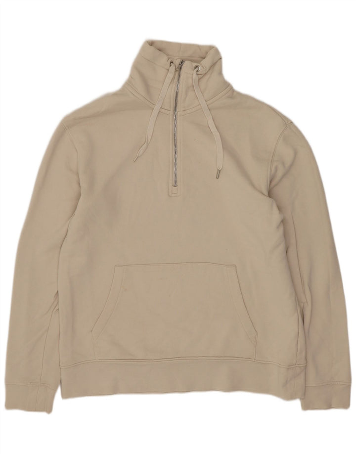 Zara Herren-Sweatshirt mit Reißverschluss am Hals, mittelbeige Baumwolle
