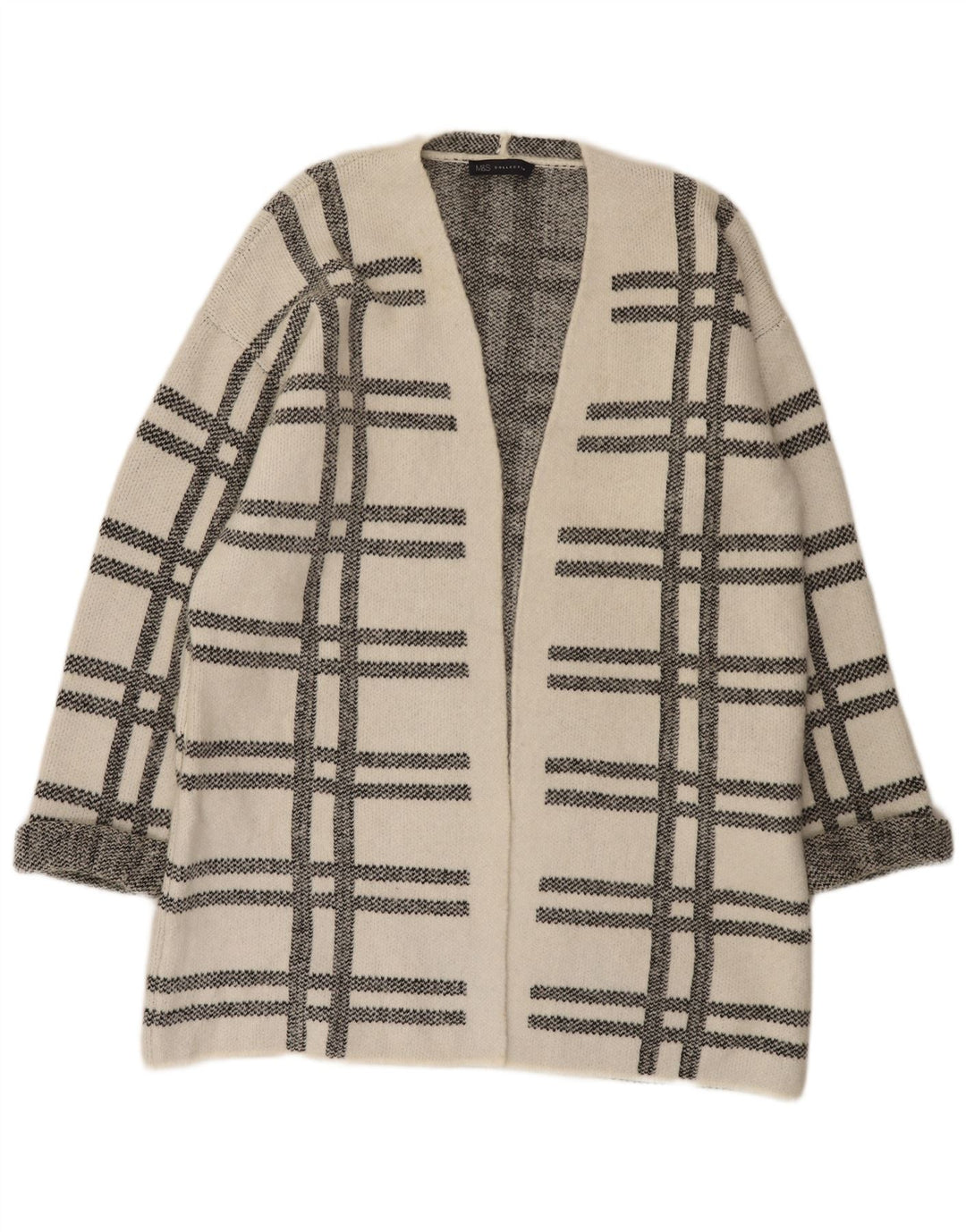 Marks & Spencer Damen Longline-Cardigan-Pullover UK 16 Large Weiß kariert