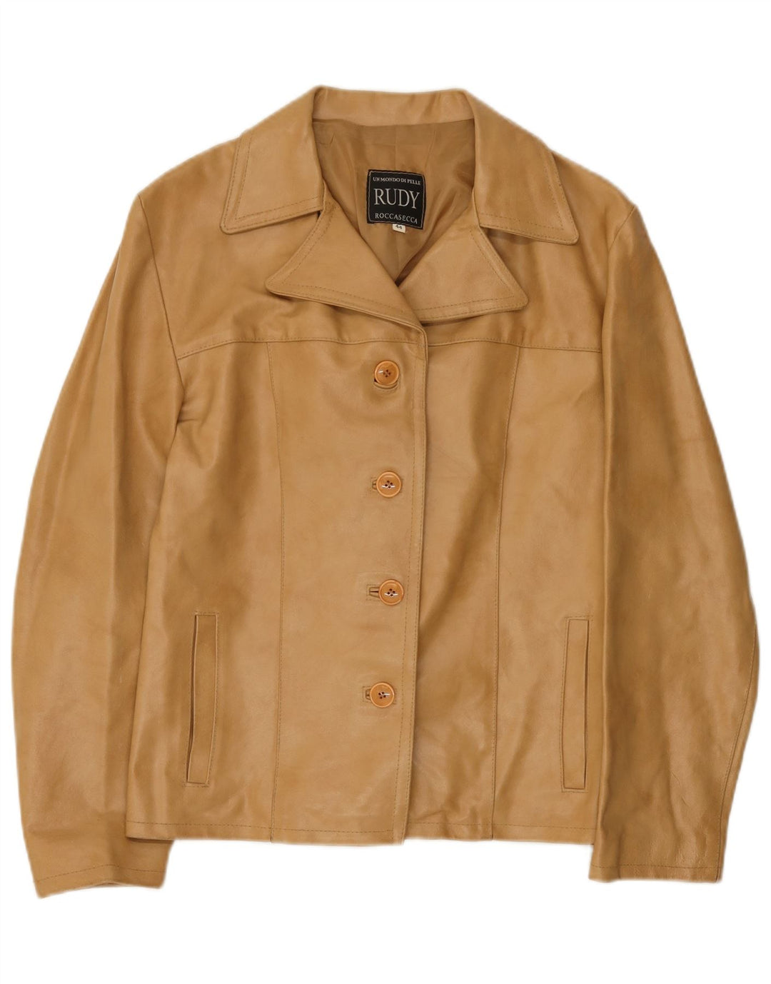 Vintage Damen Lederjacke IT 44 Medium Beige Leder